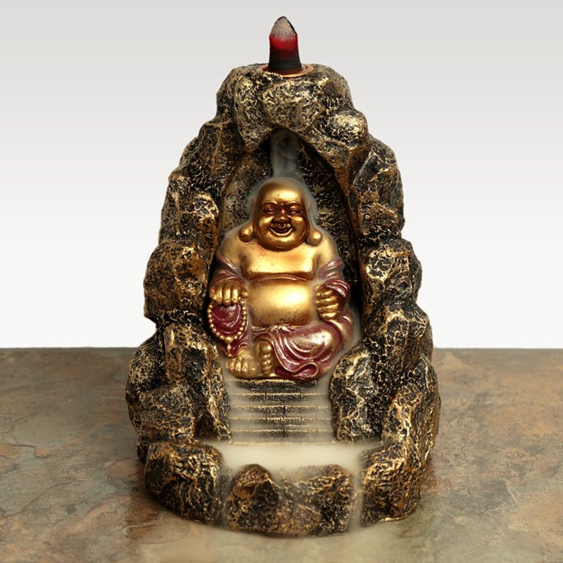 Quemador de incienso de reflujo Buda chino con conos - Azabache minerales